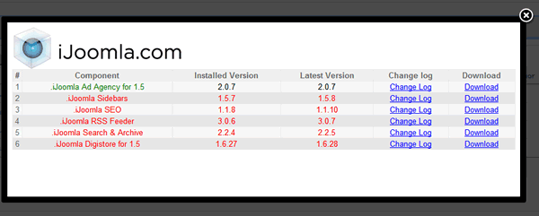 2upgrade_alert iJoomla Upgrade List of extensions