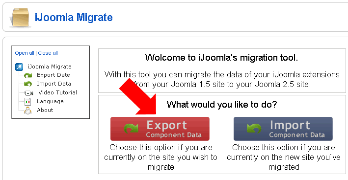 export Click the export button to export your meta tags from Joomla 1.5
