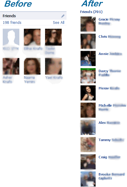 facebook_friends_list Facebook profile friends list, before and after