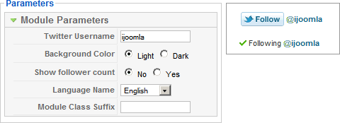 follow2 Joomla Twitter Follow Module Parameters