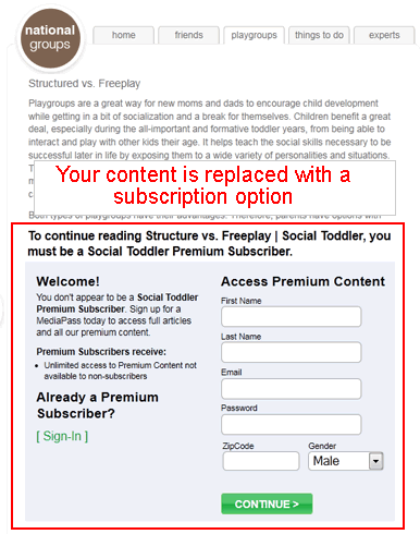 replace The MediaPass subscription box will replace your content